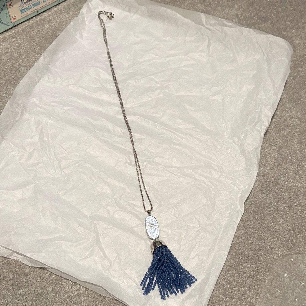 Kendra Scott Silver and Blue Tassel Necklace